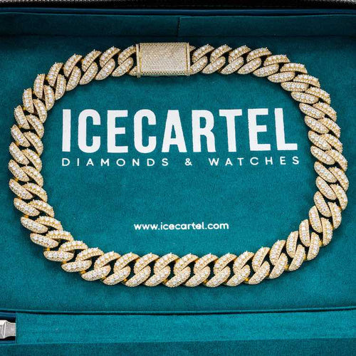 20mm moissanite yellow gold 14k vvs diamonds miami cuban link chain for men velvet