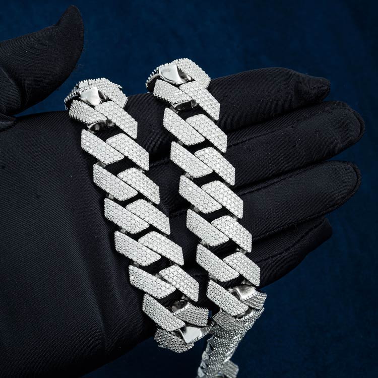 20mm vvs moissanite diamond cuban link chain necklace for men white gold iced out hand