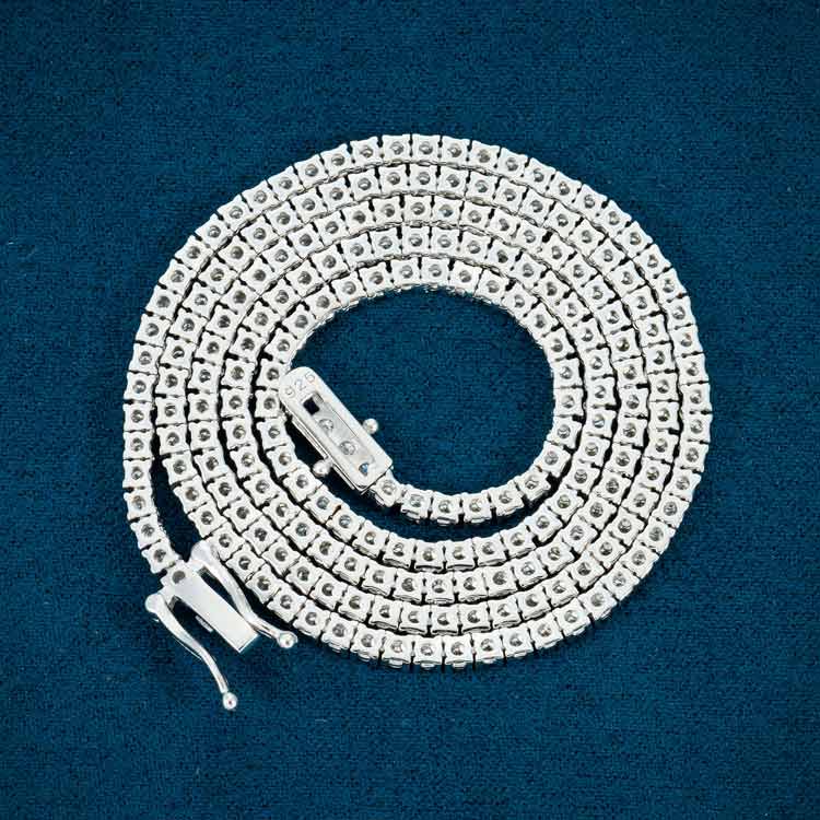 2mm moissanite tennis necklace chain white gold diamond for men back