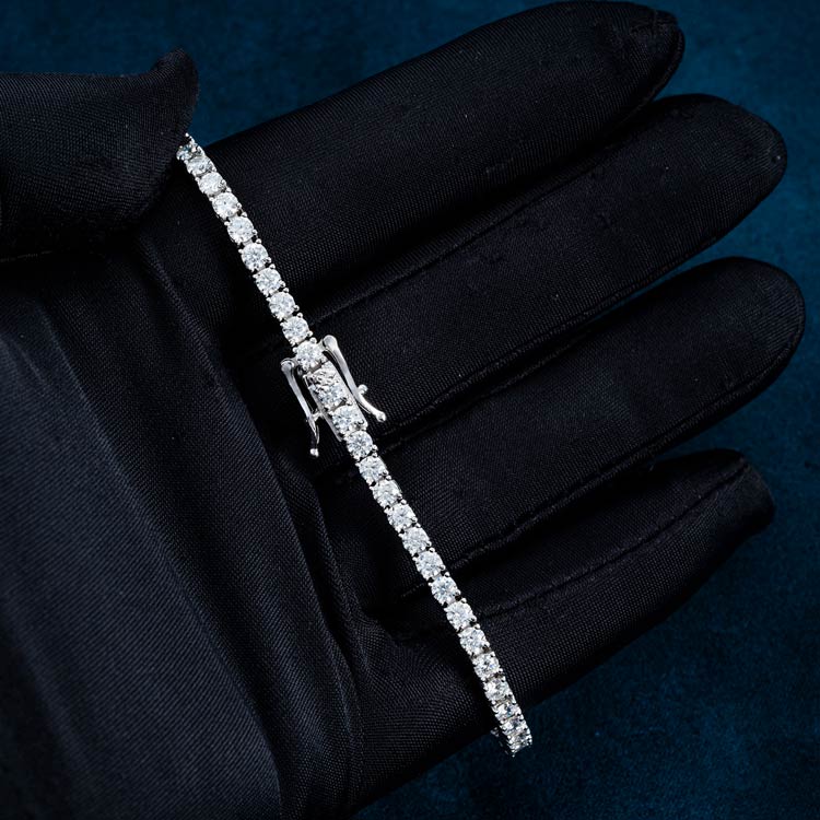 3mm moissanite tennis bracelet mens silver iced out hip hop thin hand