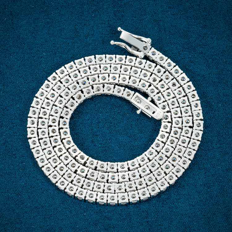 3mm moissanite tennis chain necklace 14k white gold ice back