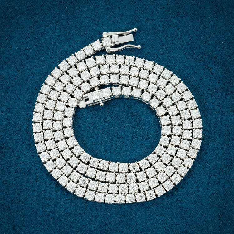 3mm moissanite tennis chain necklace 14k white gold ice front