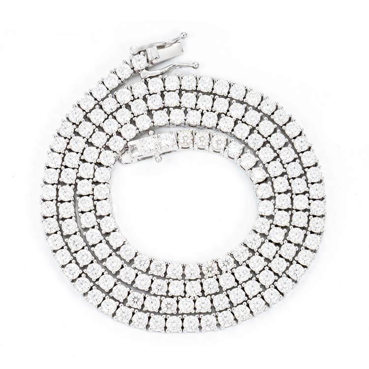 3mm moissanite tennis chain necklace 14k white gold ice white