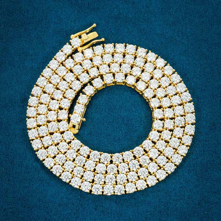 4mm moissanite diamond tennis necklace chain iced out vvs yellow gold front