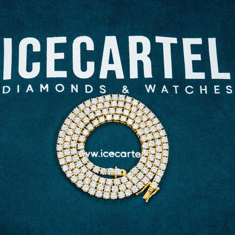 4mm moissanite diamond tennis necklace chain iced out vvs yellow gold velvet
