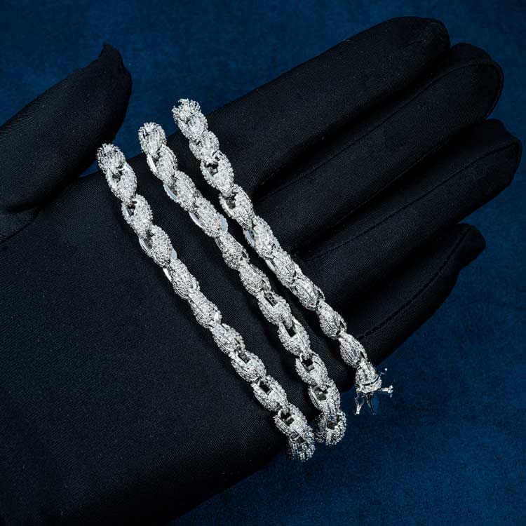 7mm moissanite rope chain necklace white gold hand