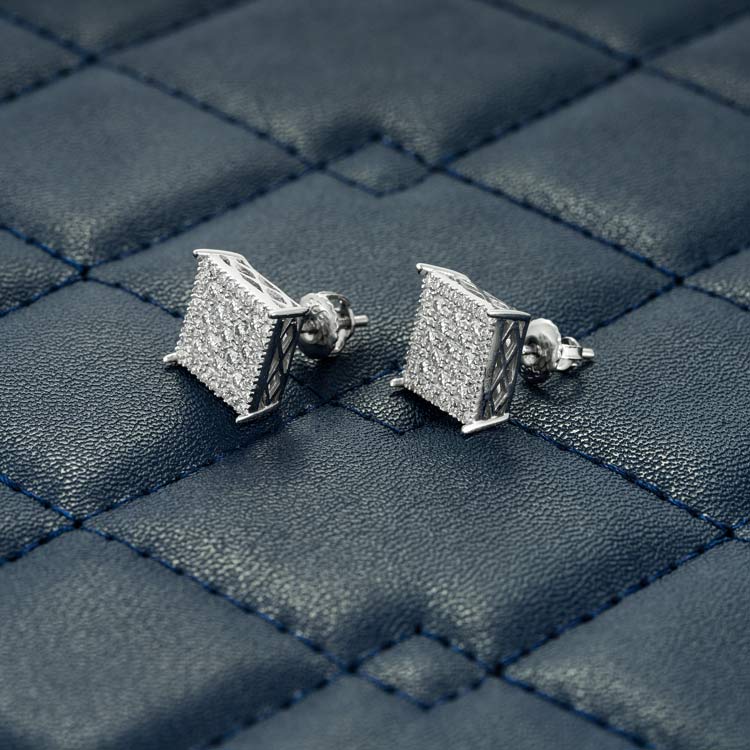9mm square cluster moissanite earrings 14k white gold iced out side