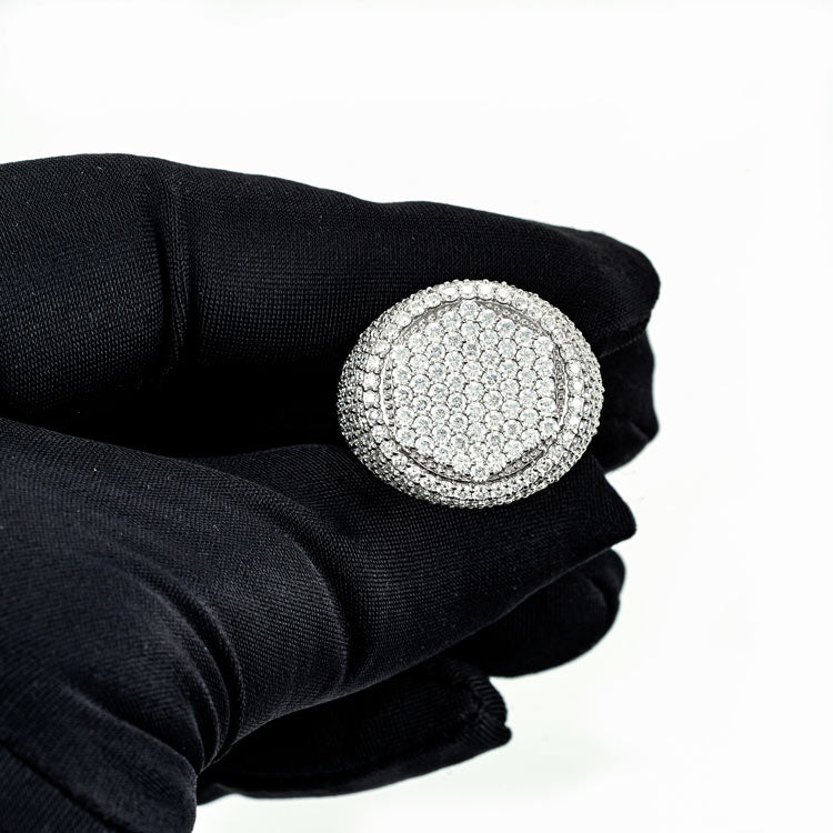 Hexagon moissanite diamonds signet ring iced out white gold hand