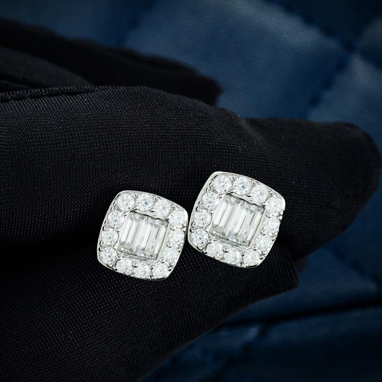 10mm baguette moissanite diamond stud mens earrings screw back white gold 925 silver iced out hand