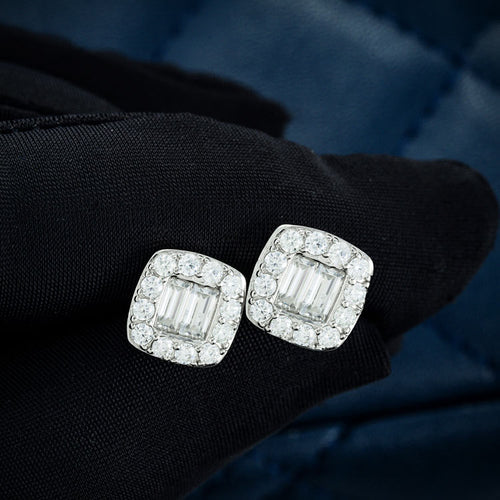 10mm baguette moissanite diamond stud mens earrings screw back white gold 925 silver iced out hand