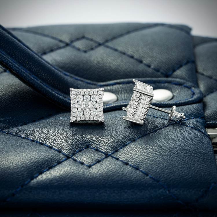 9mm cluster mens moissanite iced out stud earrings white gold 925 silver