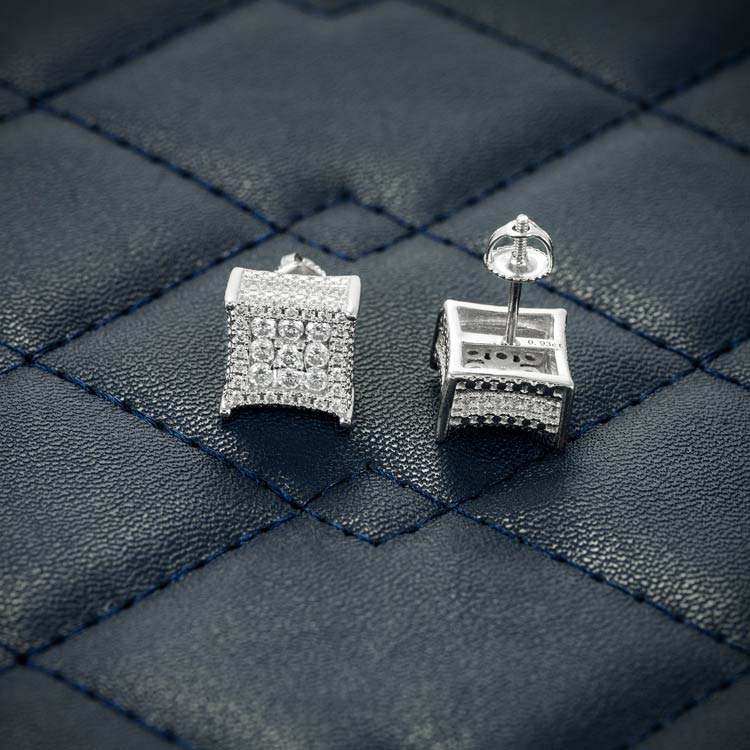 9mm cluster mens moissanite iced out stud earrings white gold backside