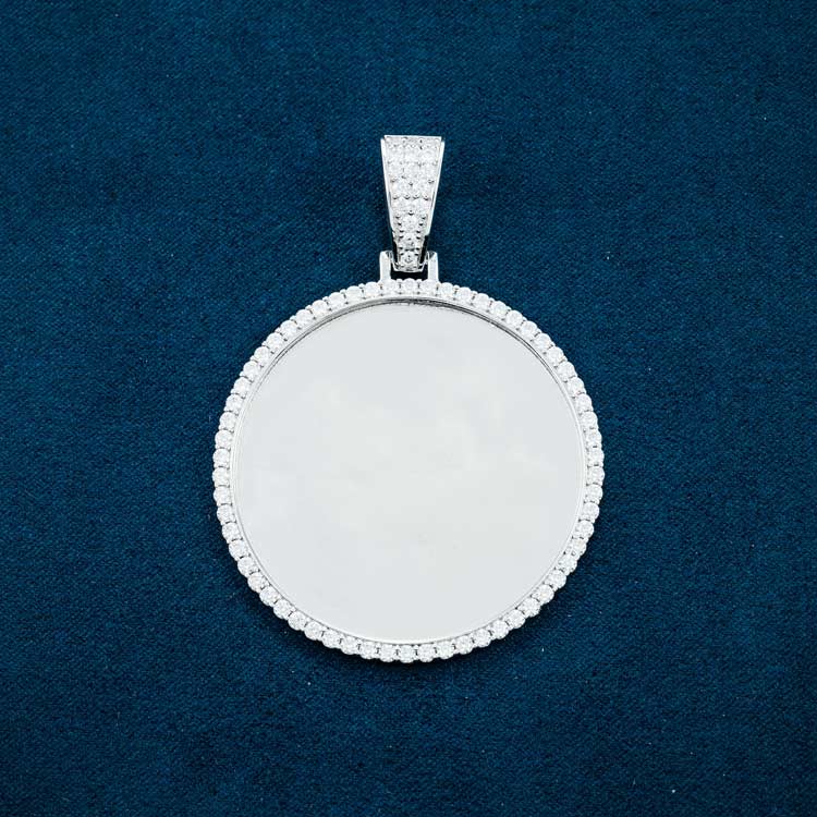 custom moissanite photo pendant picture white gold front