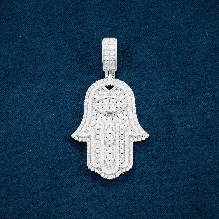 hamsa hand moissanite vvs pendant for men iced out hip hop front