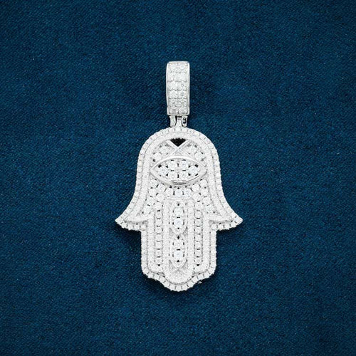 hamsa hand moissanite vvs pendant for men iced out hip hop front