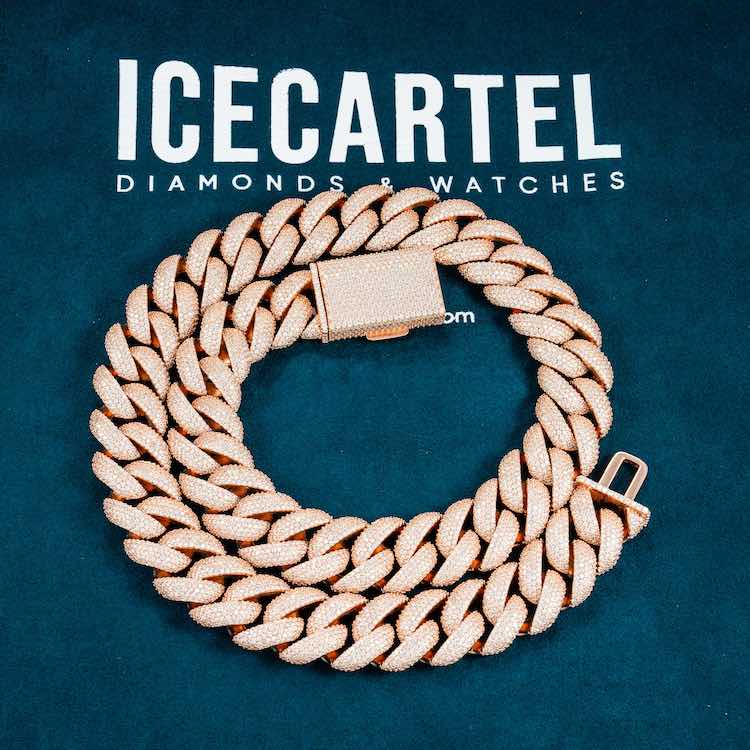 icecartel moissanite 20mm yellow gold white gold cuban link necklace chain velvet
