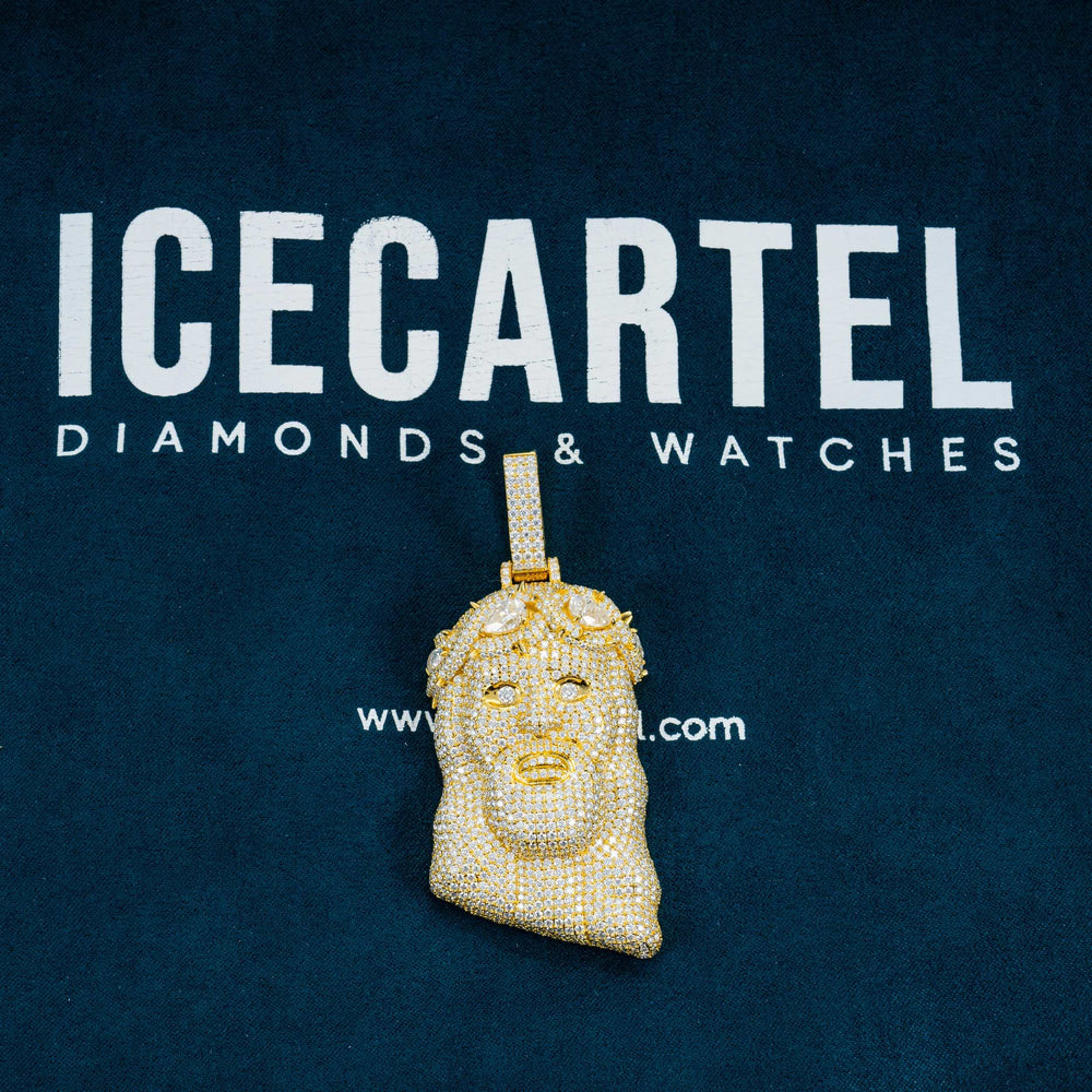 jesus face pendant yellow gold icecartel moissanite diamonds velvet