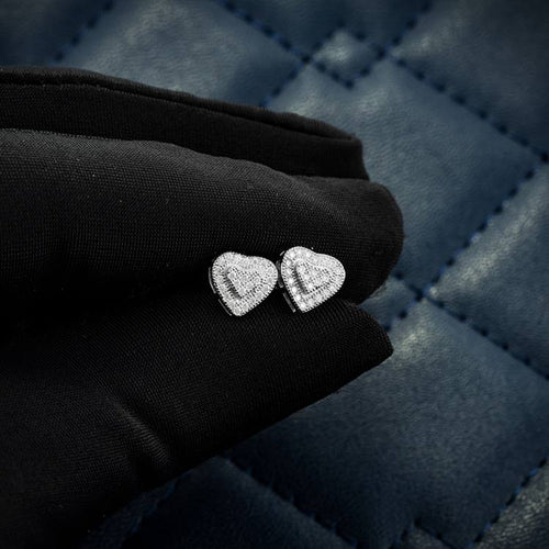 8mm Mens heart moissanite stud earrings iced out hand
