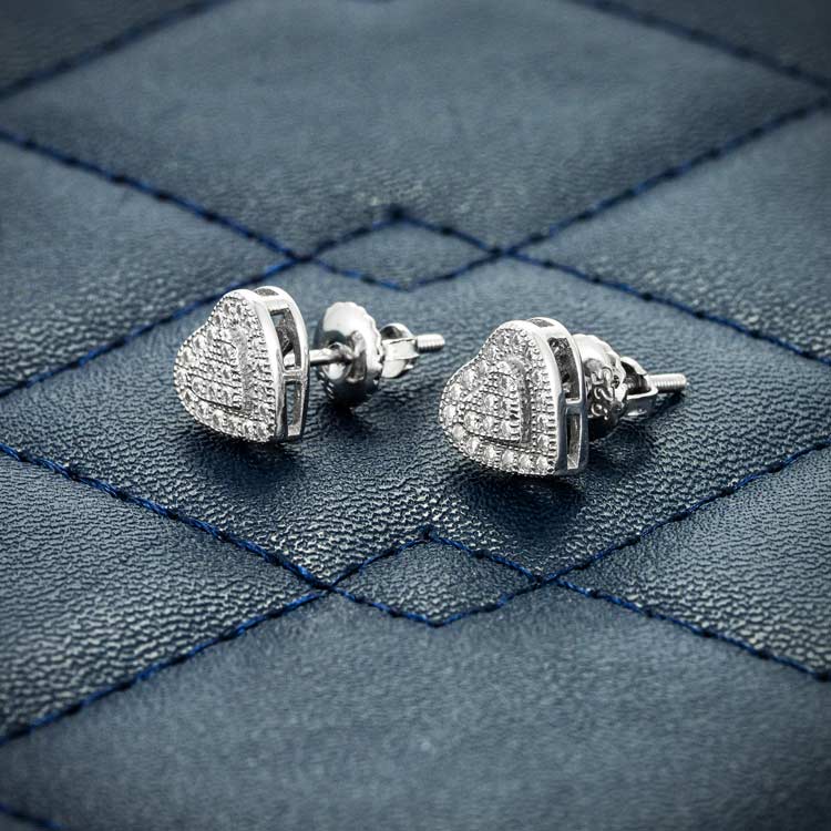 8mm Mens heart moissanite stud earrings iced out sideways