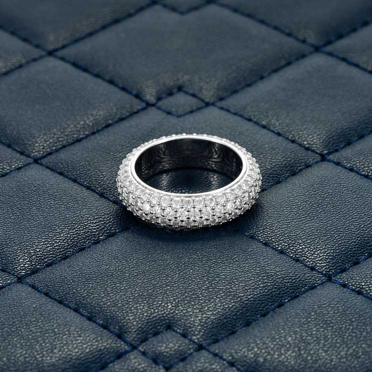 Moissanite 4 row iced out hip hop white gold ring top