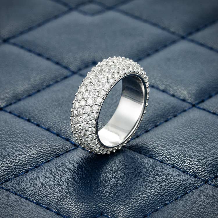 moissanite 5 row iced out diamonds band ring for men white gold sideways