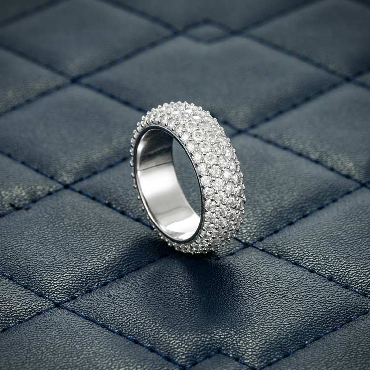 moissanite 5 row iced out diamonds band ring for men white gold top