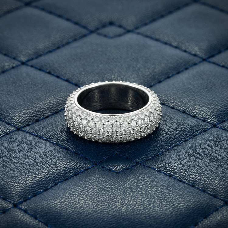 moissanite 5 row iced out diamonds band ring for men white gold