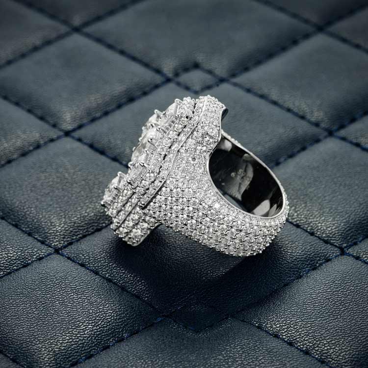 moissanite baguette cross ring iced out diamonds white gold hip hop sideways