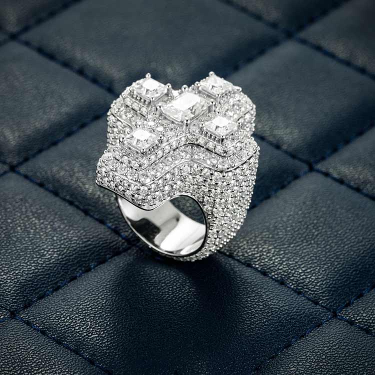 moissanite baguette cross ring iced out diamonds white gold hip hop top
