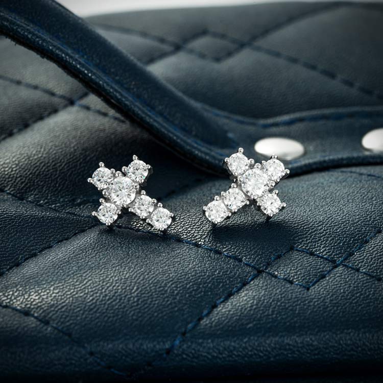 10mm Moissanite cross earrings stud mens white gold 925 silver iced out