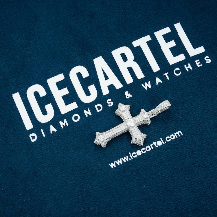 moissanite cross pendant 925 silver iced out diamond front velvet