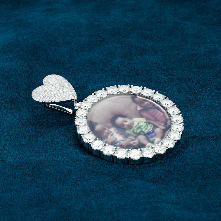 moissanite custom photo pendant heart iced out side