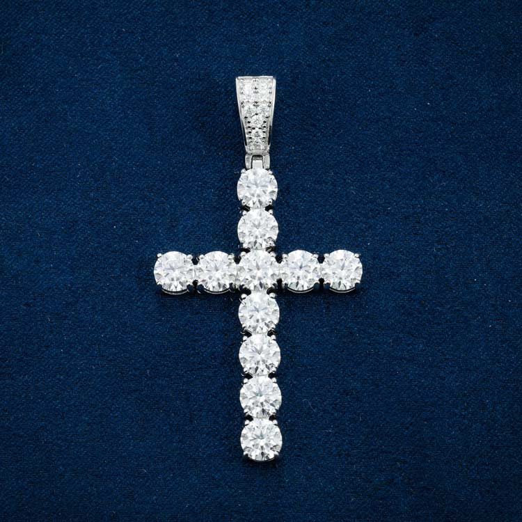 moissanite diamond cross pendant hip hop iced out white gold front