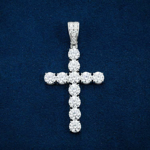 moissanite diamond cross pendant hip hop iced out white gold front