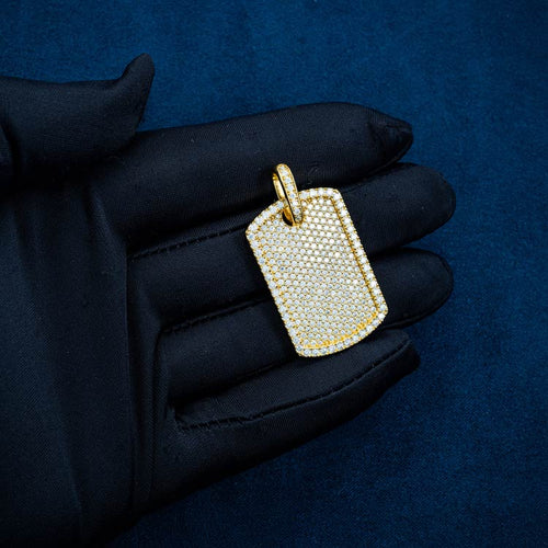 moissanite dog tag hip hop pendant yellow gold 14k ice hand