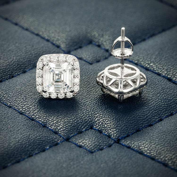 Moissanite Halo Screw Back Earrings behind