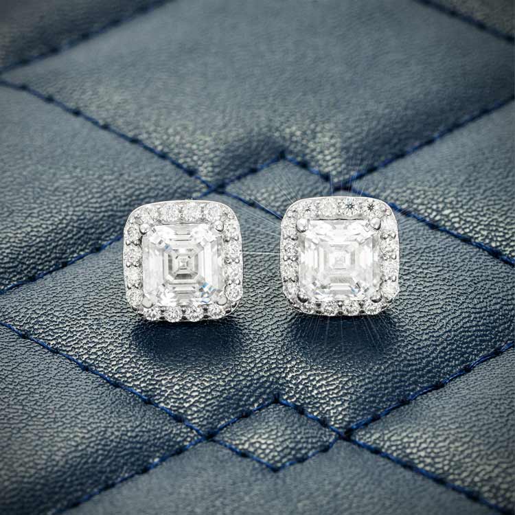 Moissanite Halo Screw Back Earrings Front