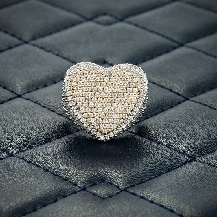 moissanite heart shaped signet iced out ring white gold hip hop front
