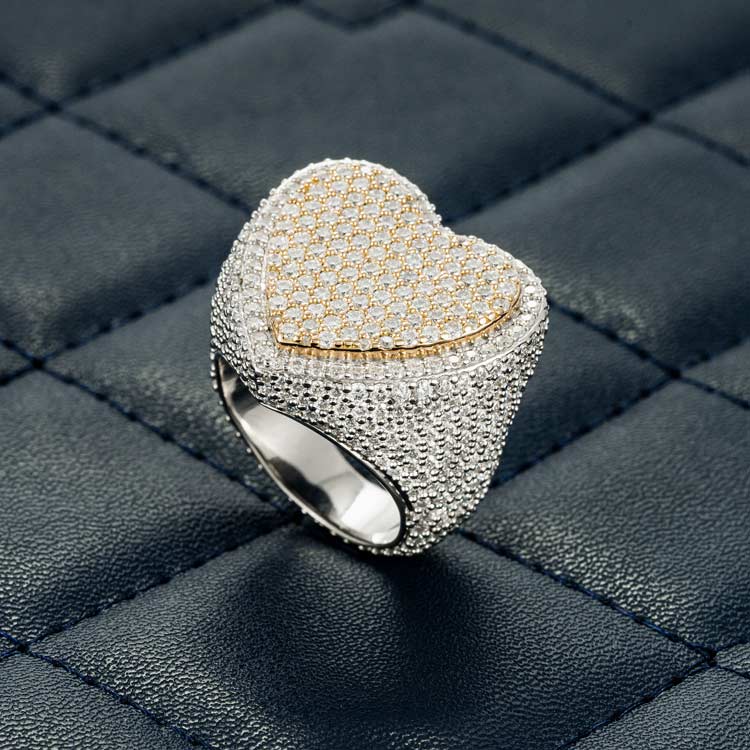moissanite heart shaped signet iced out ring white gold hip hop top