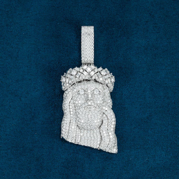 moissanite jesus face pendant white gold iced out front