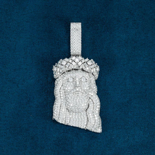 moissanite jesus face pendant white gold iced out front