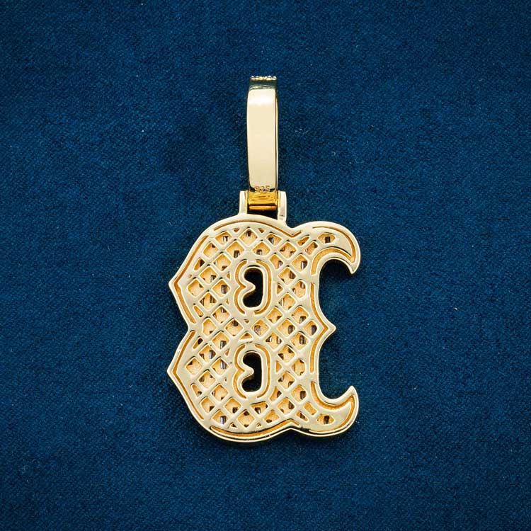 moissanite letter b pendant yellow gold back