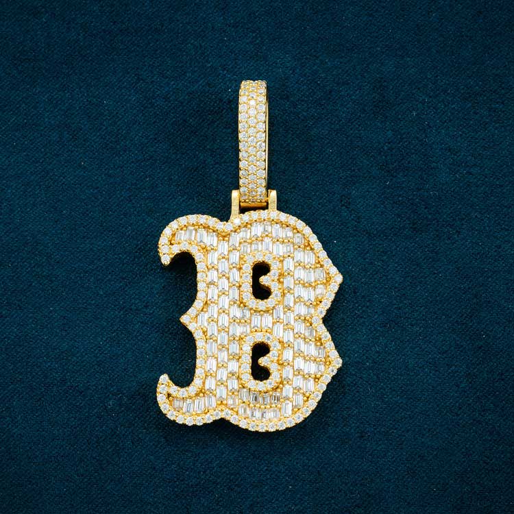 moissanite letter b pendant yellow gold front