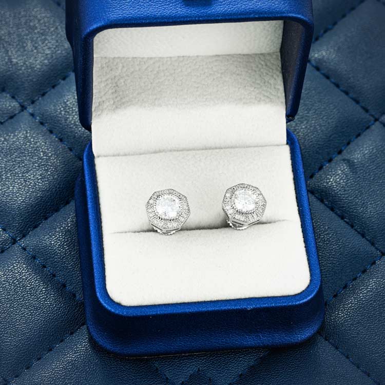 10mm Moissanite Screw Back Stud White Gold Diamond 925 Silver case