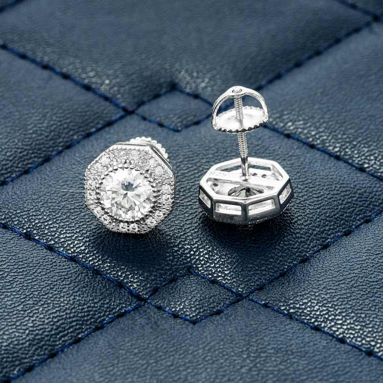 10mm Moissanite Screw Back Stud White Gold Diamond 925 Silver from side
