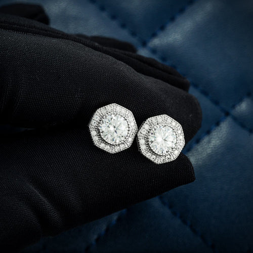 10mm Moissanite Screw Back Stud White Gold Diamond 925 Silver Holding