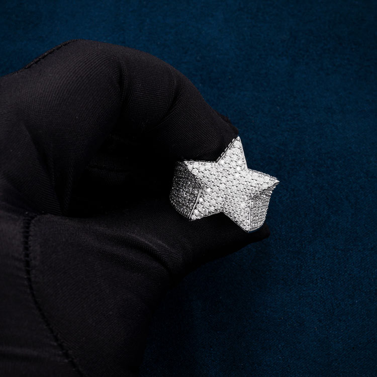 moissanite star diamond hip hop iced out ring white gold hand