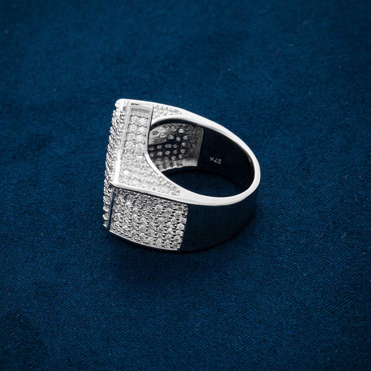 moissanite star diamond hip hop iced out ring white gold sideways