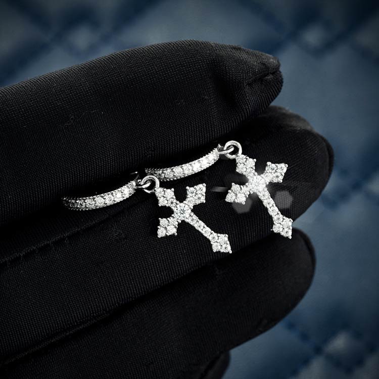 32mm Moissanite stud cross square cluster earrings small white gold