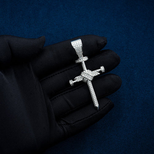 moissanite sword cross pendant hip hop iced out white gold hand